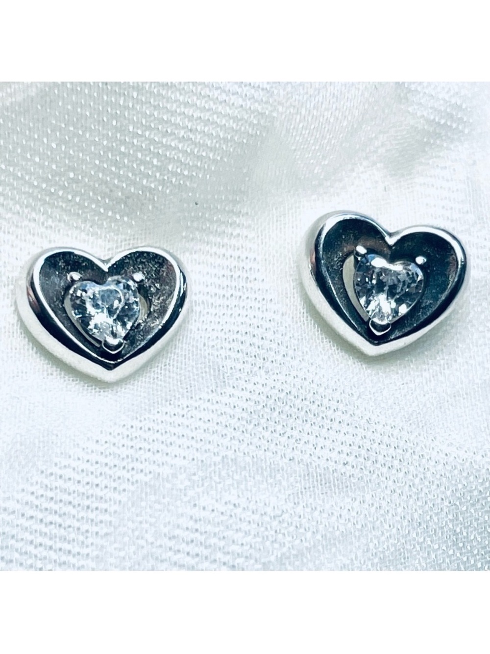 NWOT Double Heart Stud Earrings, Sterling Silver 925